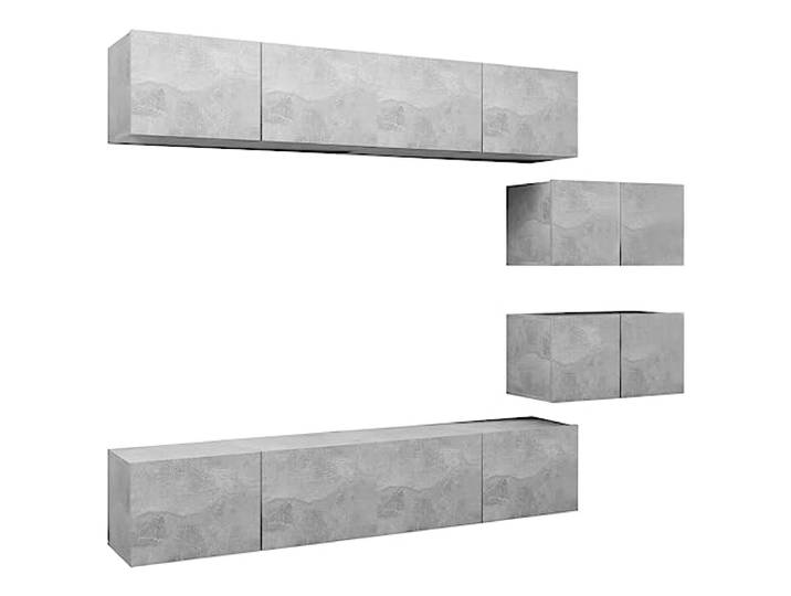 GKHPYURE TV-Möbel-Set, 6-teilig, Grau, Beton, Holz, mehrschichtig 4 Stück 80 x 30 x 30 cm, 2 Stück 60 x 30 x 30 cm, Aufhängung, Montage erforderlich