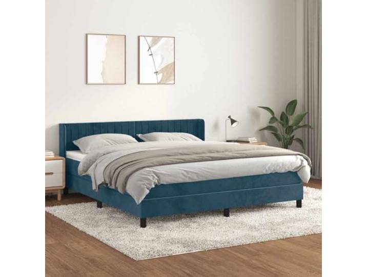 RJPLMFV Bettgestell, Velours, Dunkelblau, 180 x 200 cm Verstellbares Kopfteil, Taschenfederkernmatratze, mittelhart, weicher Matratzenschoner