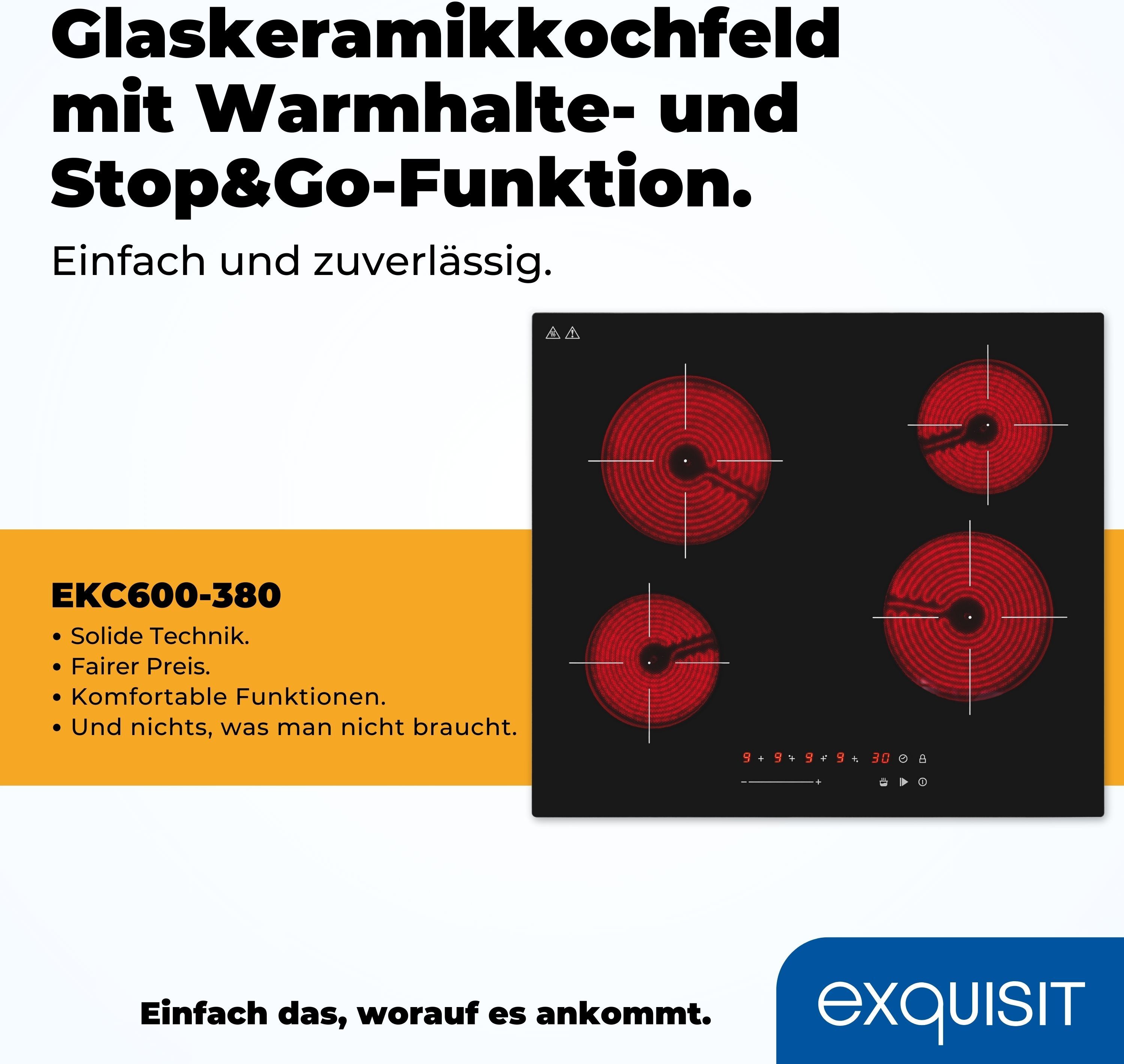 EXQUISIT Elektro-Kochfeld "EKC600-380", schwarz, B:59cm H:5,2cm T:52cm, Kochfelder, mühelos temperaturgesteuert Schokolade schmelzen o. Pommes frittieren, Elektro-Kochfeld