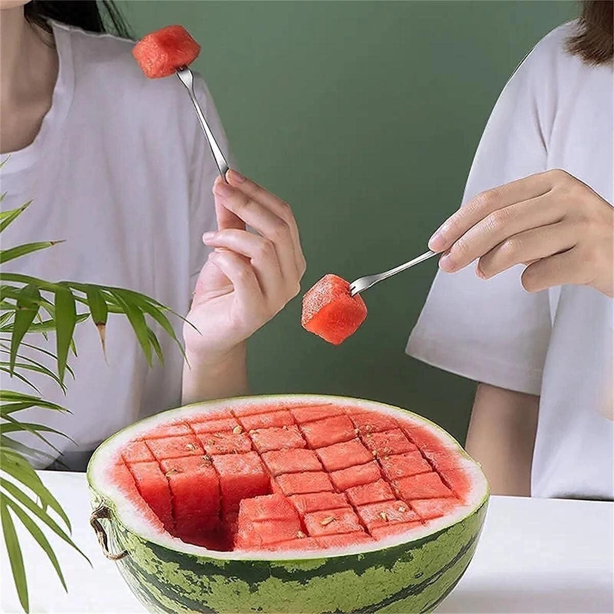 INF 304 Edelstahl Obstteiler - Silber Wassermelonen-Würfelschneider für schnelles sicheres Zerteilen, Küchen-Fruchtschneider