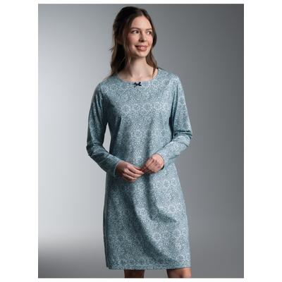 Nachthemd TRIGEMA "TRIGEMA Nachthemd mit Ornamentmuster", Damen, Gr. XL, Normalgrößen, gletscher, Single Jersey, 100% Baumwolle, Kleider Nachthemd
