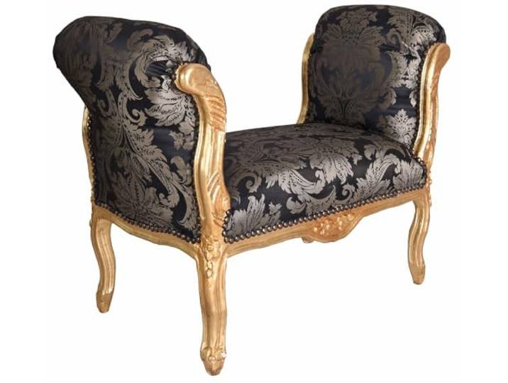Sitzbank „Villa Rivoli“ – Barock Polsterbank mit schwarzem Baumwollbezug und blattvergoldetem Massivholzrahmen im Antik-Look cat-105 Palazzo Exklusiv