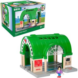 BRIO Spielzeugeisenbahn-Zubehör World 33649, Großer Hauptbahnhof, mit Figur, Holz/Kunststoff