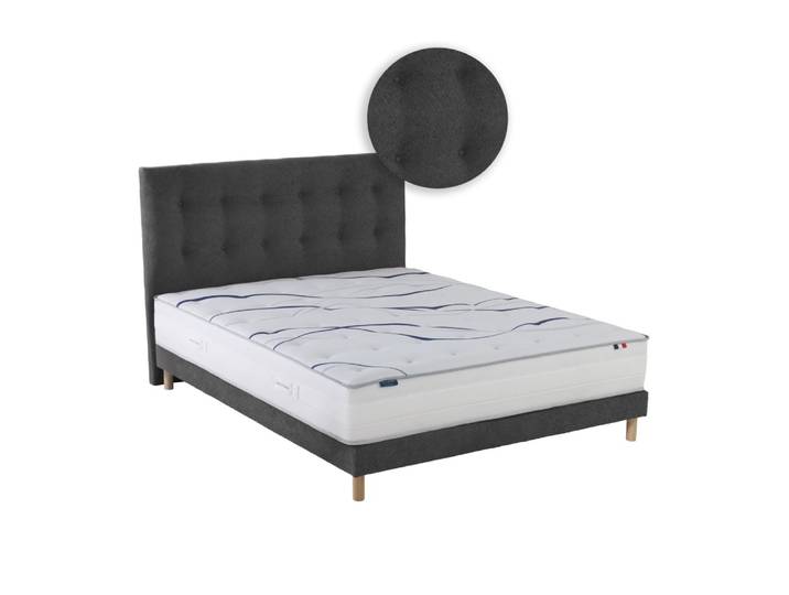 Matelas mousse sommier tête de lit chenille gris anthracite 140x190