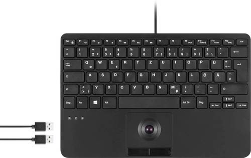 Perixx PERIBOARD-526 H DE USB Tastatur Deutsch, QWERTZ Schwarz USB-Hub, mit Trackball