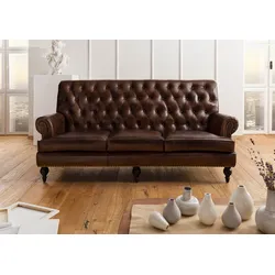 Sofa 3-Sitzer Echtleder 196x84x94 braun CHESTERFIELD #107