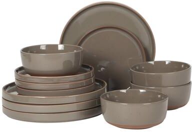 Gibson Elite 12 Piece Everyday Use Round Stoneware Dinnerware Set in Gray