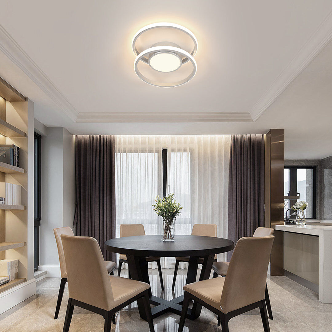 Metro 2-Light 40cm Oval LED Ceiling Light Silver 6cm H X 40cm W X 28.5cm D
