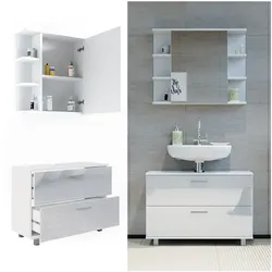 Vicco Badmöbel-Set Ilias Weiß Hochglanz modern Waschtischunterschrank Spiegelschrank