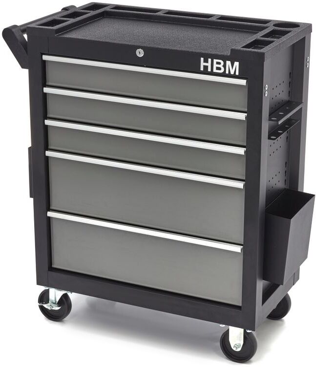 HBM carrello porta attrezzi deluxe, 5 cassetti, piccolo, nero, grigio