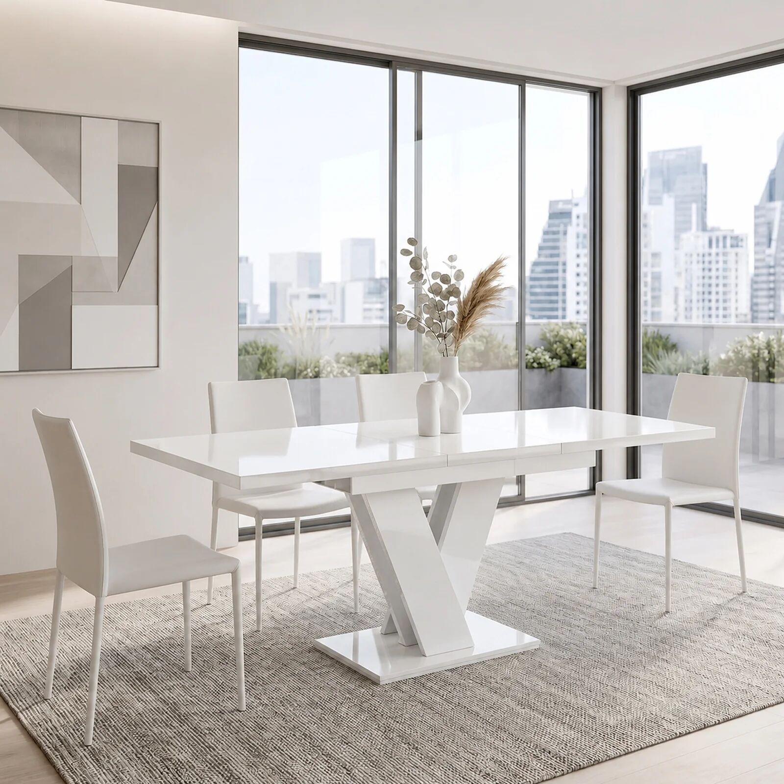 garneroarredamenti Tavolo 120/160cm allungabile moderno bianco lucido Coroline