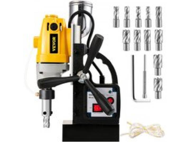 VEVOR Perceuse Magnétique 1100W Kit Carotteuse Magnétique avec Fraises Annulaires 11PCS Perceuse Electromagnétique Diamètre 40mm Profondeur 125mm Système De Forage Magnétique Électro-Aimant