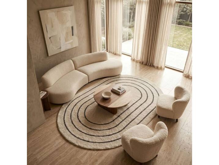 Tapis ovale crème noir à reliefs doux 160x230