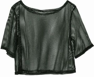 Lush Living Finds Retro Neon Fishnet Party Top For Women Costume Dance Shirts black m