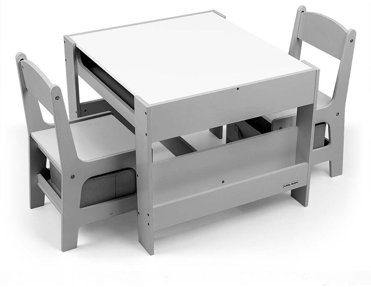 Milly Mally Sven kindertafelset met 2 stoelen en klapblad, grijs