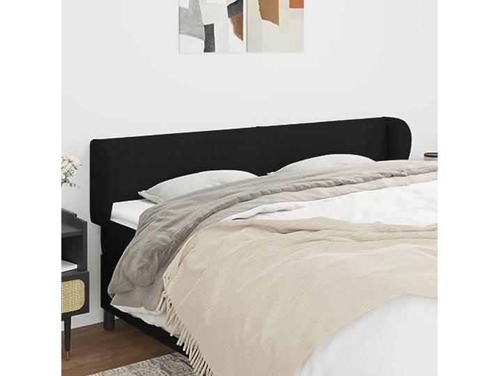 KTHLBRH Kopfteil mit schwarzem Ohr, aus klassischem Stoff, elegantes Design, höhenverstellbar, Beine aus massivem Lärchenholz, stabile Rückenunterstützung