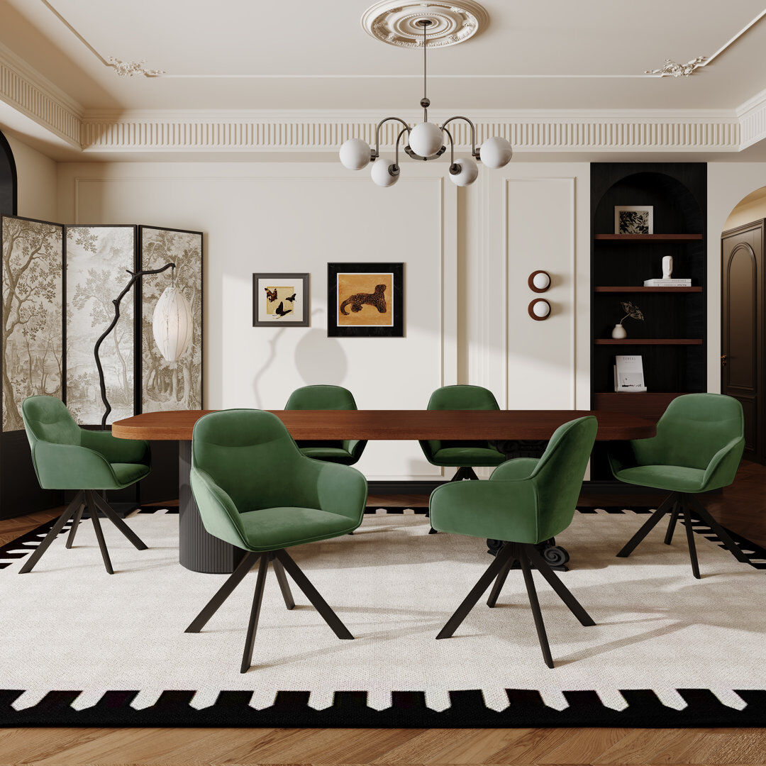 Corrigan Studio 48.5cm H Swivel Upholstered Dining Chairs- Ergonomic Back Green Velvet 83cm H X 62cm W X 52.5cm D