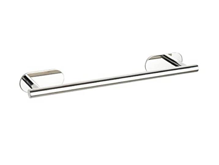 WENKO Barre porte-serviettes Turbo-Loc® Orea Shine\, fixation sans percer\, longue barre porte-serviettes avec espace pour serviette de bain ou serviettes à main\, acier inox\, argent brillant\, 40x4\,5x7cm