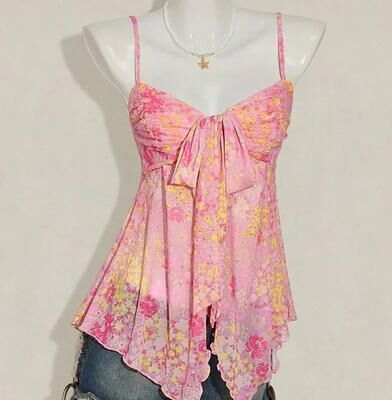 Inspire Select Y2K Lace Sling Backless Tank Top Goth Coquette Punk Slim Cami pink Floral 4