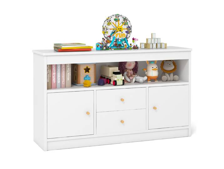Speelgoedkast voor Kinderen Houten Boekenkast voor Kinderen Open Plank 2 Lades 2 Deuren voor Speelkamer Kinderkamer Wit