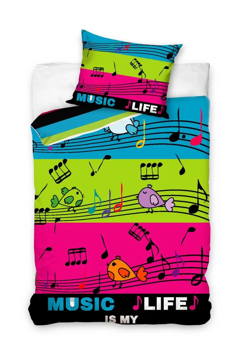 Sweet Home Music is my life dekbedovertrek voor kinderen, Katoen, B/D: 140 x 200 cm, Kussensloop: 70 x 90 cm