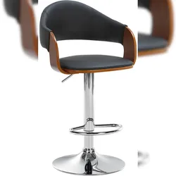Décoshop26 - Barhocker im Retro-Chic-Design mit schwarzem PVC-Sitz Gestell aus Walnussholz und verchromten Metallbeinen 10_0005289