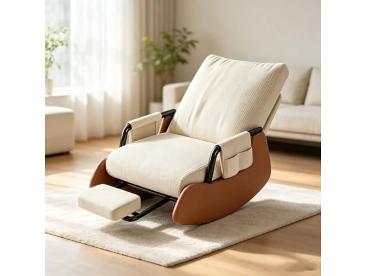 LCNDKF Schaukelstuhl Wohnzimmer - mit Gepolsterten Armlehnen Ergonomischer Schaukelstuhl mit ausziehbarer Fußstütze und Seitentasche für tägliche Entspannung.
