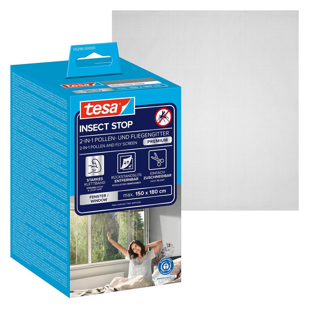 tesa Pollenschutzgitter, für Allergiker, zuschneibar inkl. selbstklebendem Klettband (150 x 180 cm) (55296-00000-00)