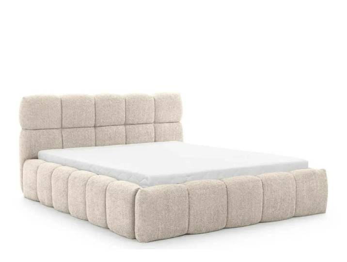 Lit coffre tissu bouclette 200x200cm beige