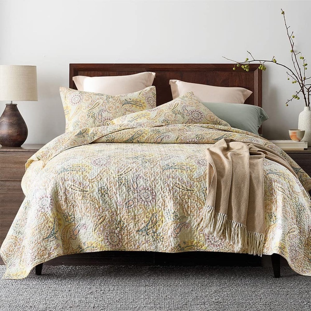 Omgoods Omkeerbaar Katoenen Dekbedovertrek Set met Bloemenpatroon, Queen Size