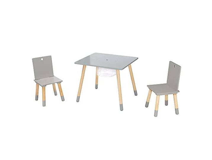 roba Kindersitzgruppe aus Holz mit Stauraum - Kindermöbel Set aus 2 Kinderstühlen & 1 Tisch - Kindertisch Set inkl. Aufbewahrungsnetz - Grau / Natur