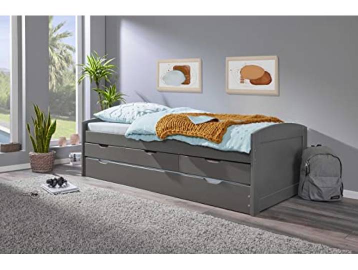 möbelando Funktionsbett >Lena< (BxHxT: 205x63x98 cm) in Grau aus Holz - 205x63x98 (BxHxT)