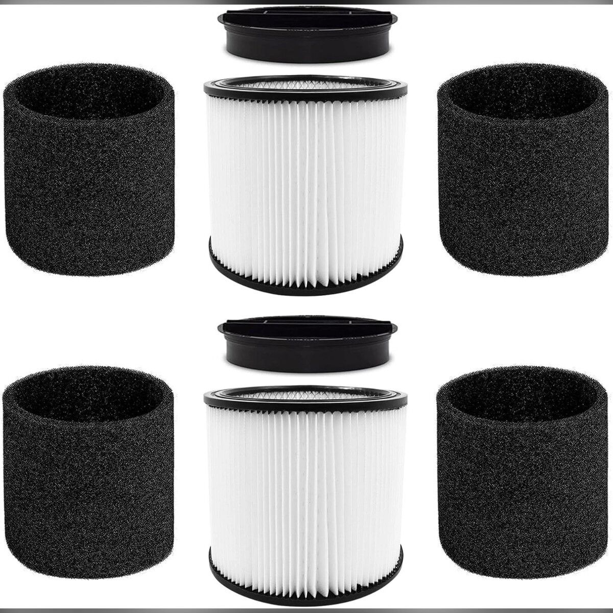 INF Jeu de filtres cartouche compatible avec Shop Vac 90304/90398/9032933 - 2 filtres + 4 manchons mousse + 2 bouchons, ABS,