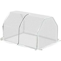 OKWISH Mini-Gewächshaus aus Stahl, Weiß, 99x71x60 cm, mit Kunststoffabdeckung und Reißverschluss, für Balkon und Terrasse