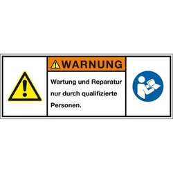 Aufkleber I Produktsicherheitsschild Warnung Wartung und Reparatur nur, RoHS konform, Folie, 100x35mm, ISO 3864-2