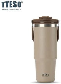 Uplifted Finds Tyeso Large Capacity Thermos Handle Vacuum Cup Dual Drink Coffee Mug Stainless Steel Ice Cup Car Bottle khaki 900ml