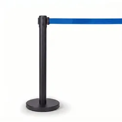 Absperrpfosten, mit selbstaufwickelndem Band, schwarz/blau