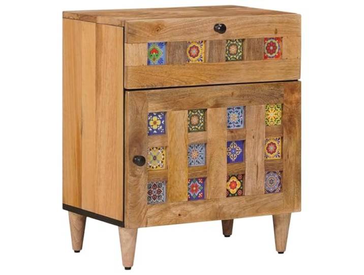 Tmriohed Nachttisch Massivholz Mango Beistelltisch Natur 50x33x60 cm Kompakter Nachtschrank aus Mangoholz für das Schlafzimmer mit Schublade und Fach für optimalen Stauraum.