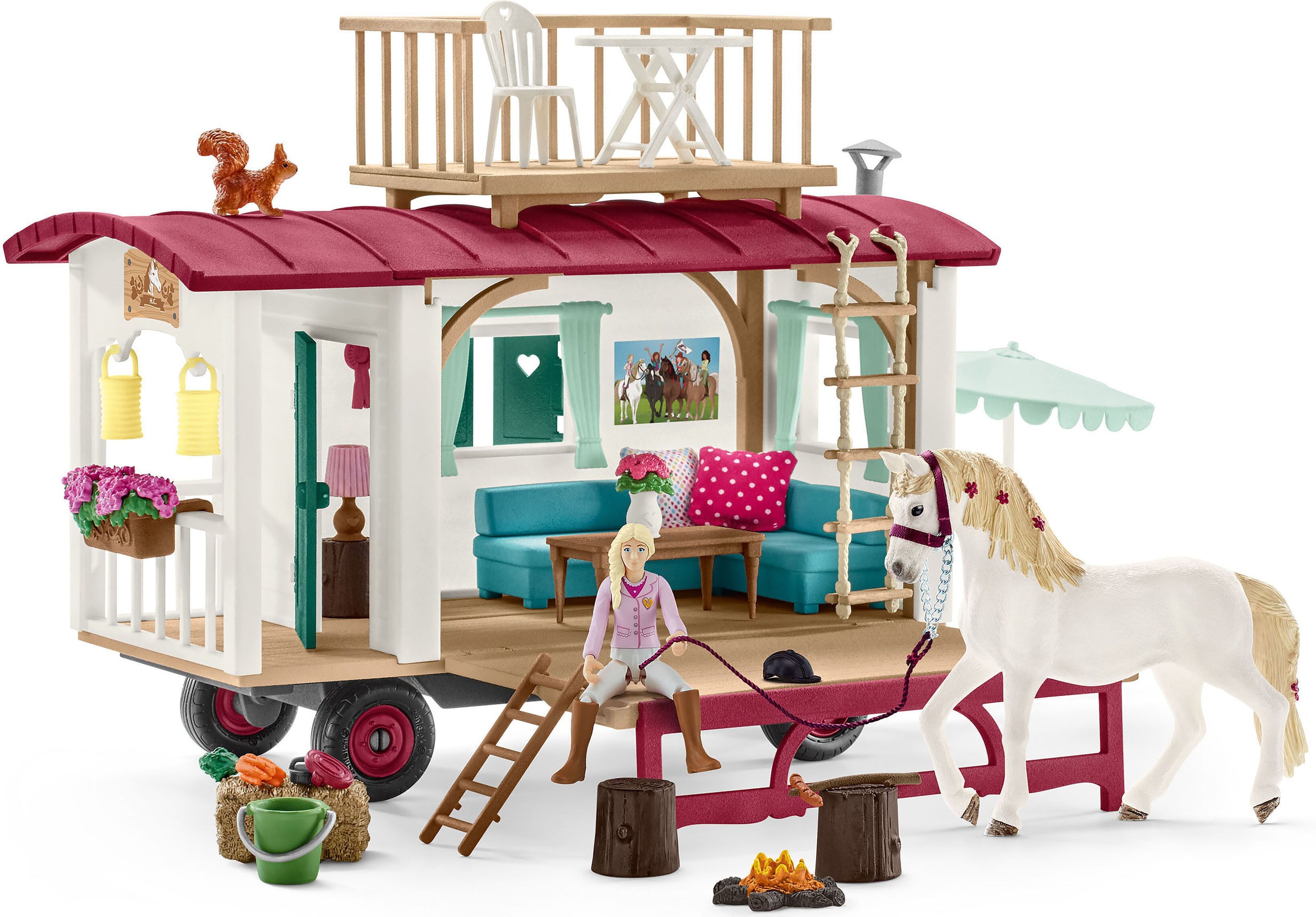 Spielwelt SCHLEICH "HORSE CLUB, Wohnwagen für geheime Club-Treffen (42593)", bunt, Spielfigurenwelten, Kinder, Kunststoff, Spielwelt