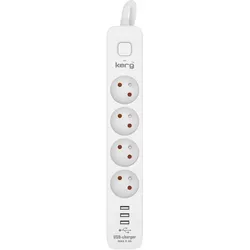 Acar, Steckdosenleiste, Listwa zasilająca KERG z wyłącznikiem 4 gniazda 3USB biało szary 16A 1,5m (4x, USB-A, 1.50 m)