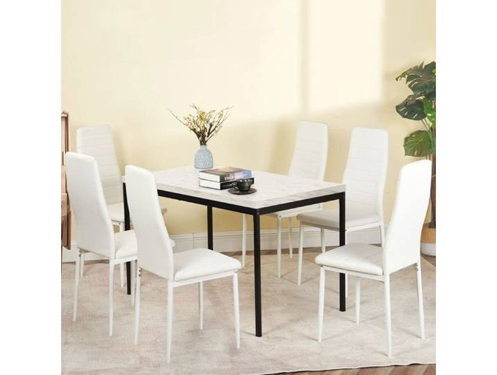 Chaise de Salle à Manger en Cuir - VIVOLILV - Lot de 6 - Chaise Scandinave Blanc pour Salon Chambre Cuisine Bureau