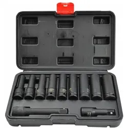 Awtools, Steckschlüssel + Stecknuss, SCHLAG-STECKSCHLÜSSEL-SET 1/2 LANG 11-tlg. SCHWARZE LINIE