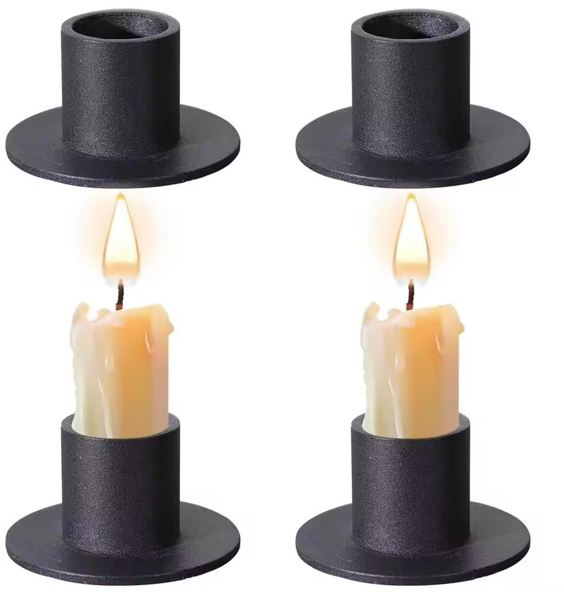 Set van 5 zwarte matte ijzeren kandelaars met decoratief middelpunt