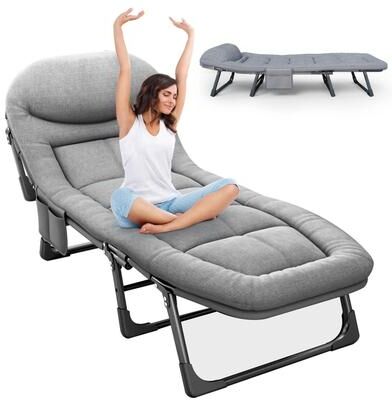 HomeDecorAndMore LLC Portable Folding Camping Bed With Mattress & Pillow, 6 Position Adjustable Sleeping Cot, Heavy Duty Frame For Adults 75 Inch