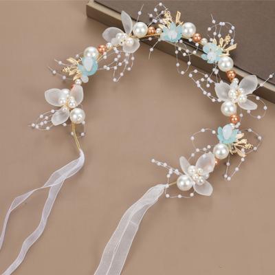 Modern Mode Marketplace Pearl Boho Flower Crown Headband For Girls & Women Elegant Floral Tiara Hair Accessory blue