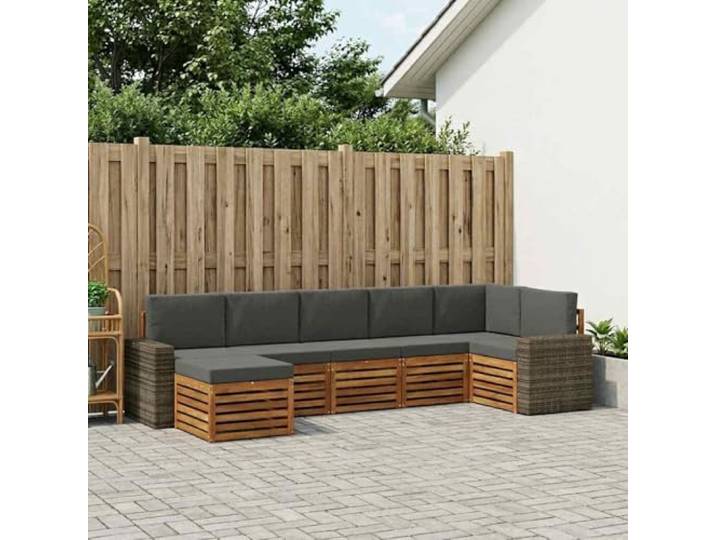 HFMDRMU Gartenmöbelset Akazienholz Ecksofa Natur Anthrazit mit Kissen 7 pcs, massives Akazienholz Set für Terrasse, modulares Design mit Armlehnen und Rückenlehnen, langlebig