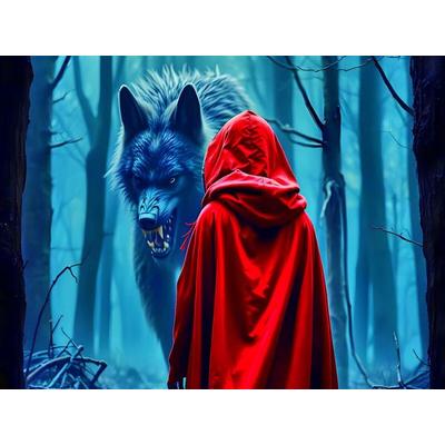 CALVENDO Puzzle Rotkäppchen und der böse Wolf | 1000 Teile Lege-Größe 64x48cm Foto-Puzzle für glückliche Stunden