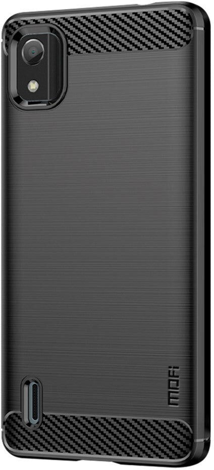 Nokia C2 2nd Edition Mofi Brushed Carbon Fiber Fleksibelt Plastik Bagside Cover - Sort