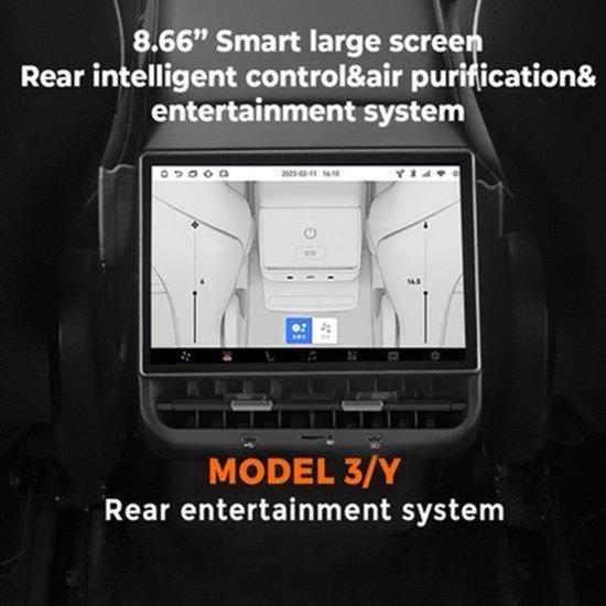 Rückbildschirm für Tesla Model 3 und Y - 8,66 Zoll, 4K HD - Android 13 - WLAN und 4G - Unterhaltungsdisplay - Touchscreen - Anpassung der Luftdüsen