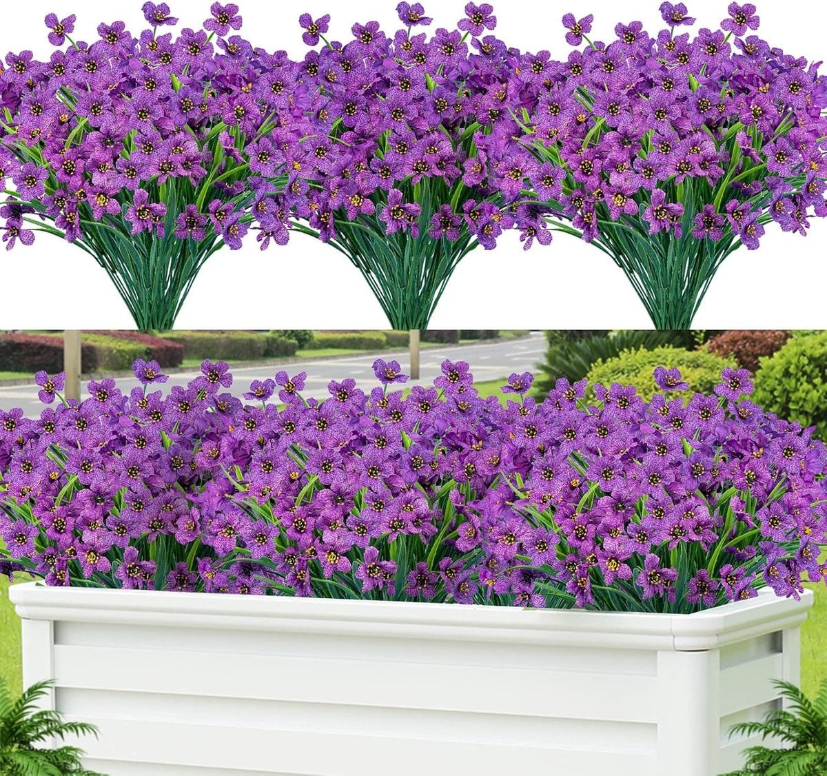 Set van 24 UV-bestendige paarse kunstbloemen voor buiten decoratie